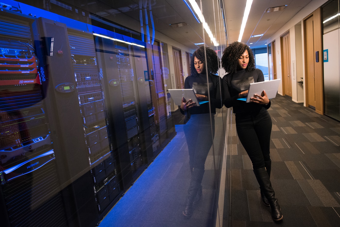 FastXE engineer reviewing infrastructure in a secure data centre